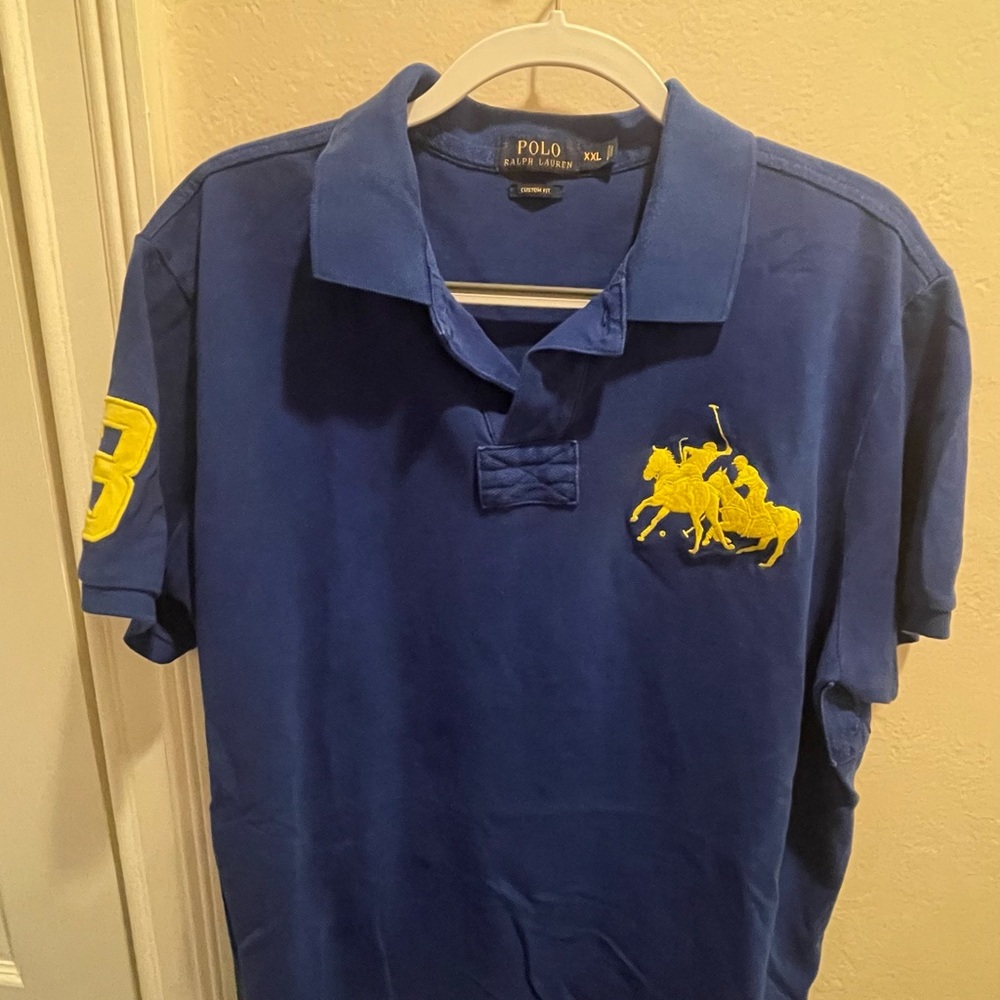 Ralph Lauren Men's Polo Shirt in Blue with Yellow Accents